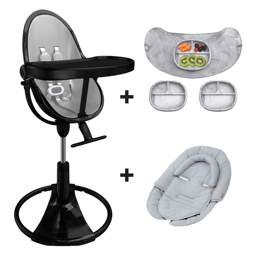 fresco noir + lunar silver seat pad set + frost grey snug + marble mat & bowl set