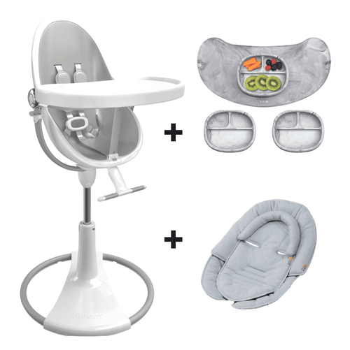 fresco white + lunar silver seat pad set + frost grey snug + marble mat & bowl set